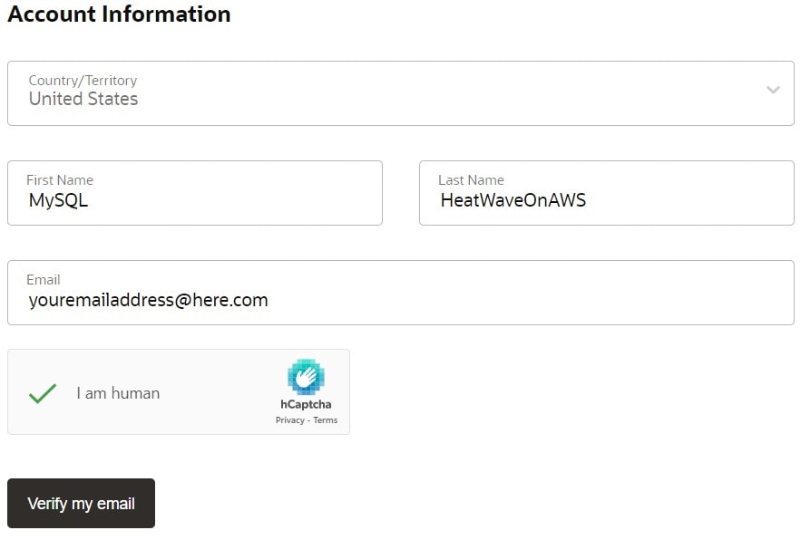 Account sign up screenshot 1