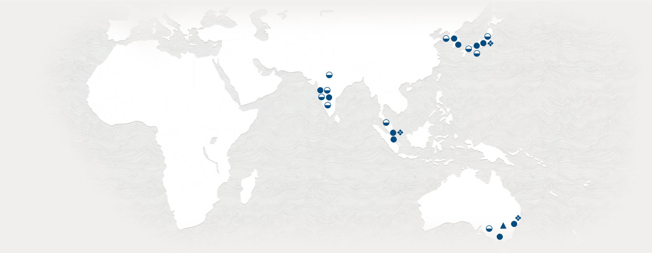 Mapa de las ubicaciones de los centros de datos de Oracle en APAC