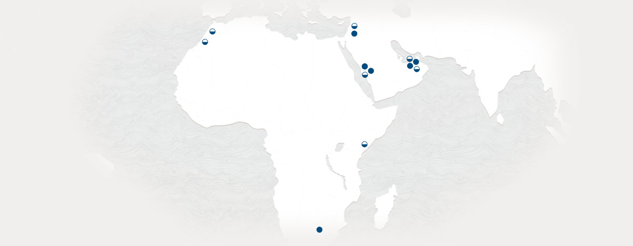 Mapa de las ubicaciones de los centros de datos de Oracle en Oriente Medio y África