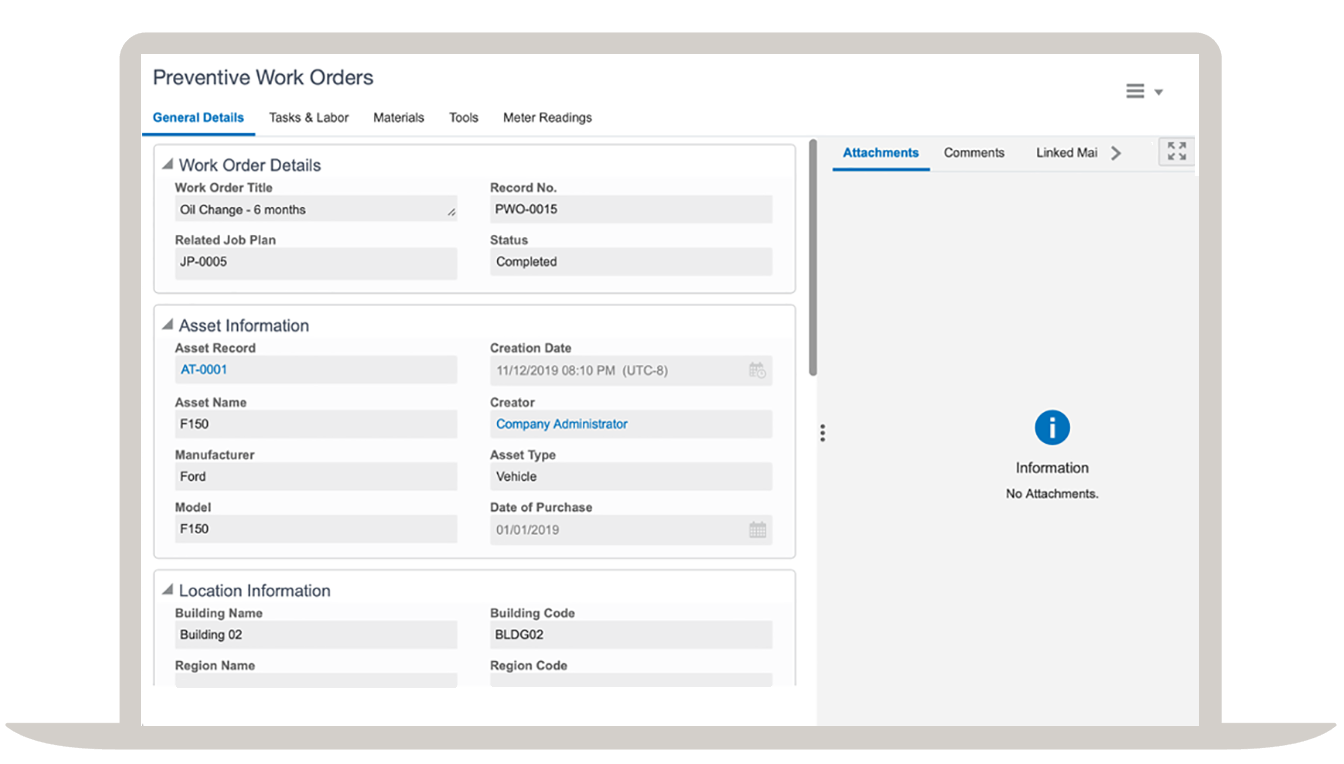 Oracle’s Primavera Unifier Facilities and Asset Management screenshot