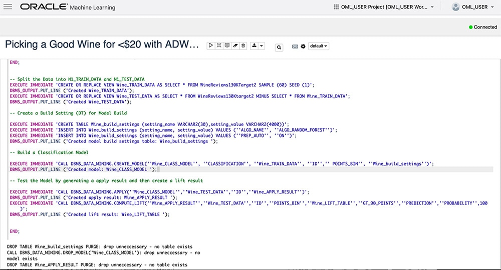 Creating the ML model for Wine model predictions