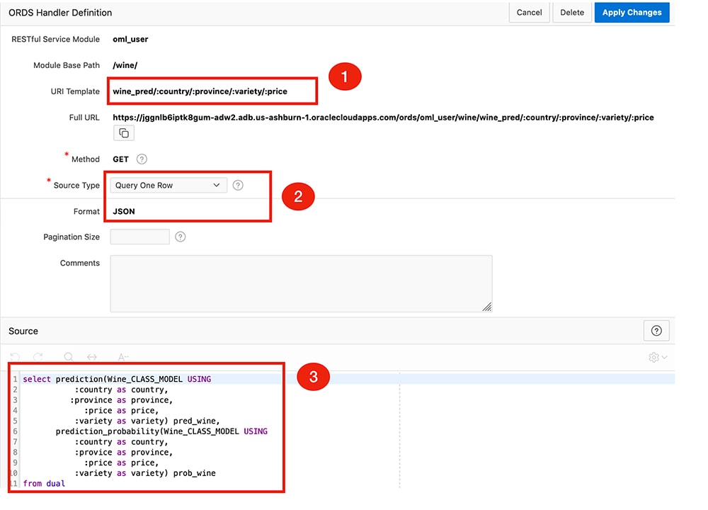 REST API for in-database ML model