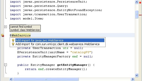 Figure 5. Adding the Import for the @WebService Annotation