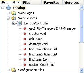 Figure 6. ItemJPAController Web Service in the Web Services Node