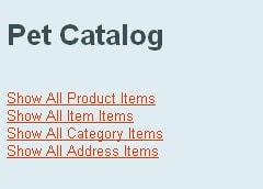 Figure 20. Pet Catalog Welcome Page