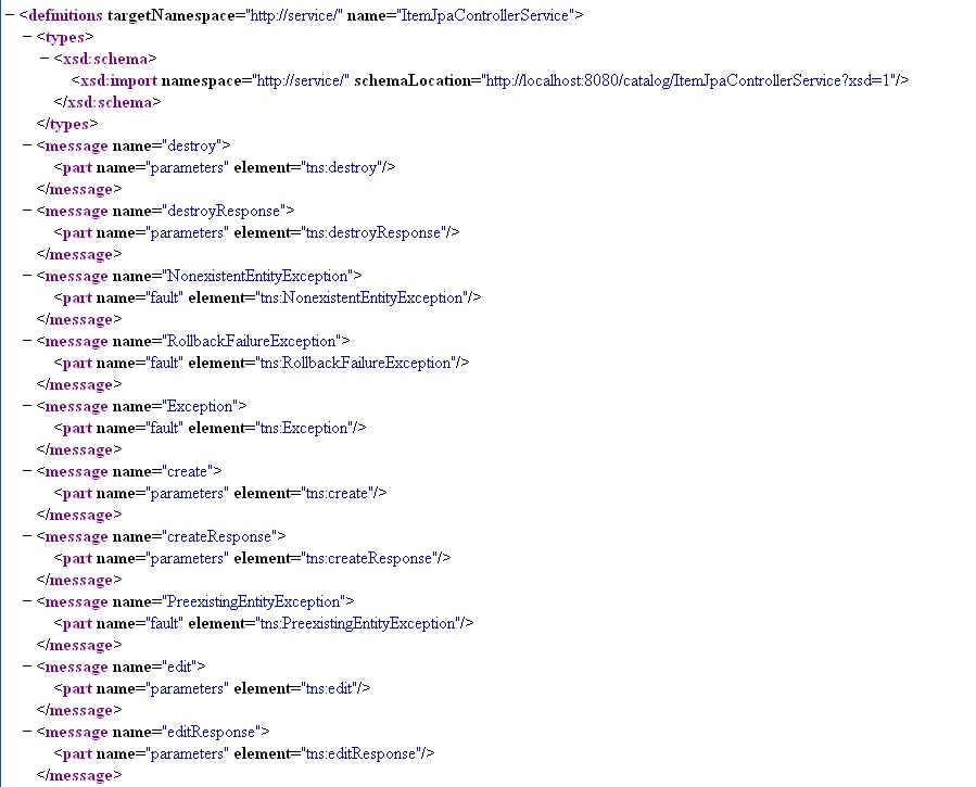 Figure 9. WSDL File for ItemJPAControllerService