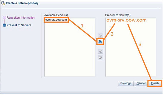 Presenting the repository to Oracle VM Server.