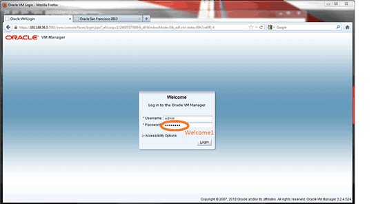  Oracle VM Manager login screen