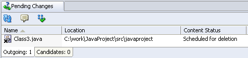 Pending Changes window with file scheduled for deletion