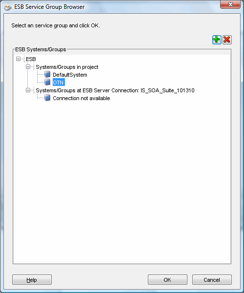 The ESB Service Group Browser in Oracle JDeveloper