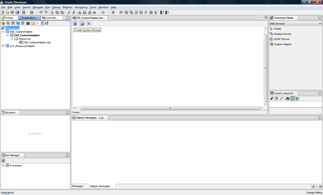 The Create System/Service Group option in Oracle JDeveloper�s ESB Designer