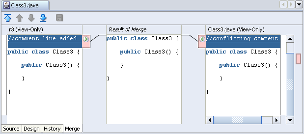 Merge tool showing conflicts in Class3.java