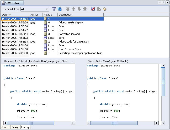 History of Class1.java