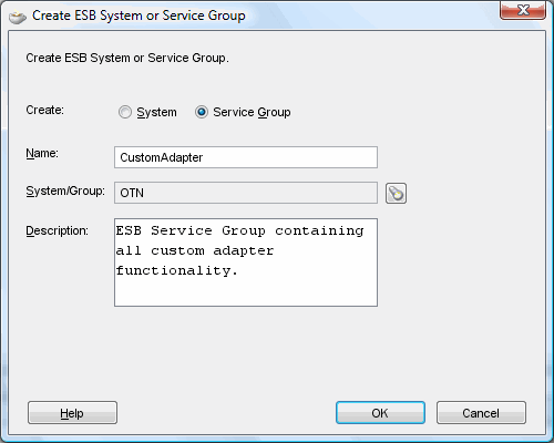 Creating the “CustomAdapter” service group in Oracle JDeveloper as part of the “OTN” system