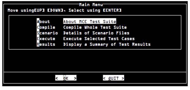 mce-test 实用程序的 Main Menu