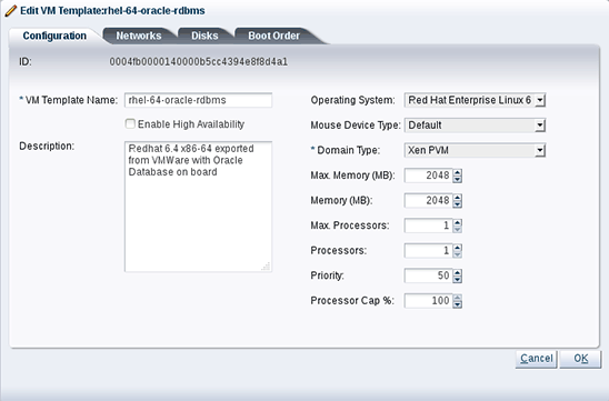 Specifying the template configuration.