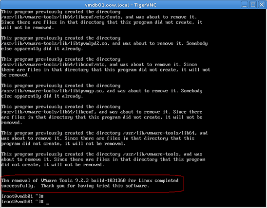 Verifying the uninstallation of the VMware tools.