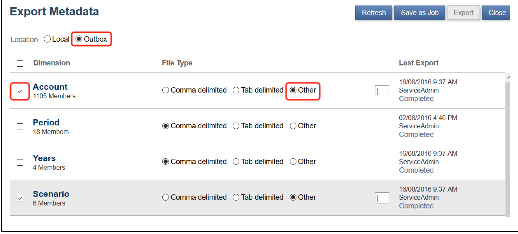 Figure 12: PBCS Metadata Export Jobs