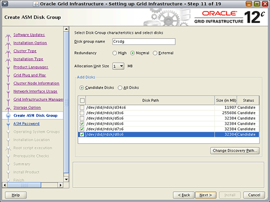 Figure 3. Create Oracle Automatic Storage Management disk group