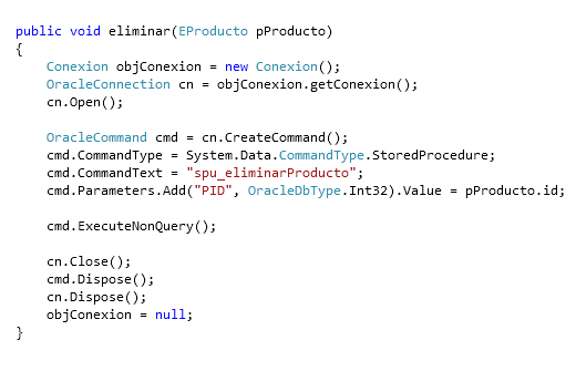 Implementación del procedimiento eliminar