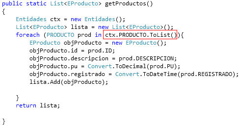 relación completa de productos