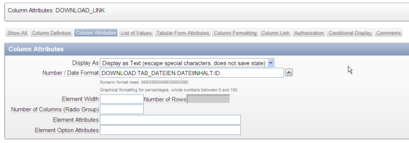 Die Formatmaske generiert den Link zum Download einer Datei