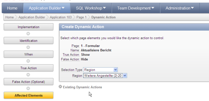 Die Dynamic Action bezieht sich auf die Berichtsregion