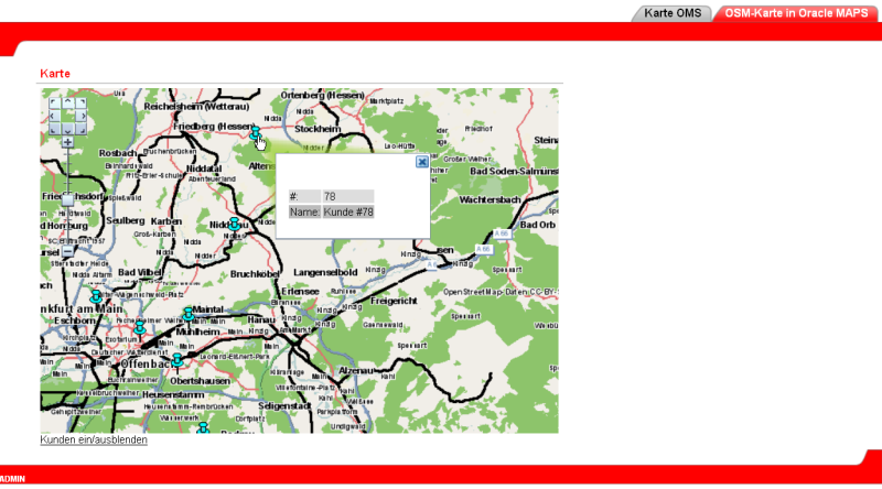 Das Ziel: OpenStreetMap-Karte mit Oracle MAPS eingebettet in Application Express