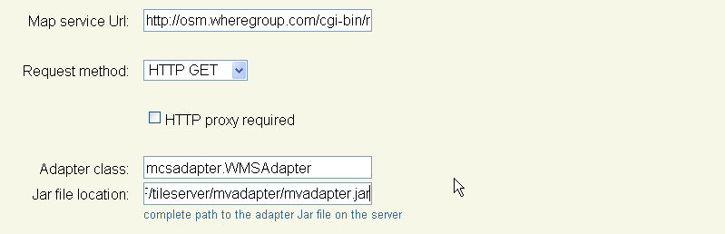 Adresse des WMS-Dienstes und Java-Klasse für den WMS-Adapter einrichten