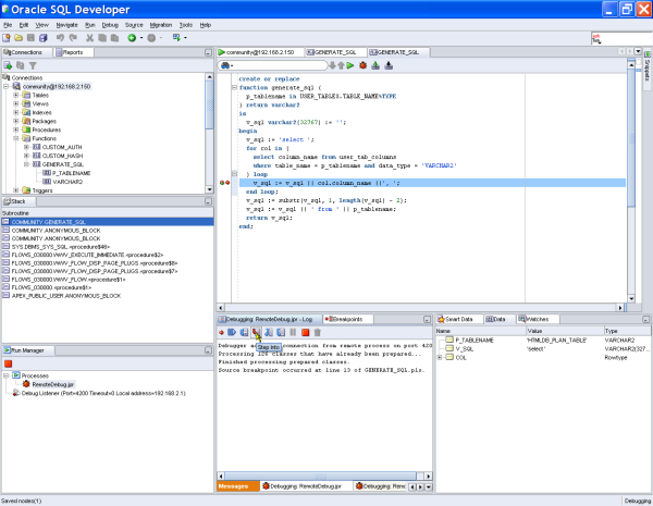 Remote-Debugging mit dem SQL Developer