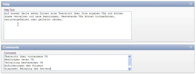 Hilfetext und Kommentar für jede Seite hinterlegen