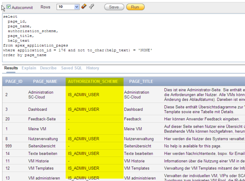 Informationen über Autorisierungsschema in APEX_APPLICATION_PAGES