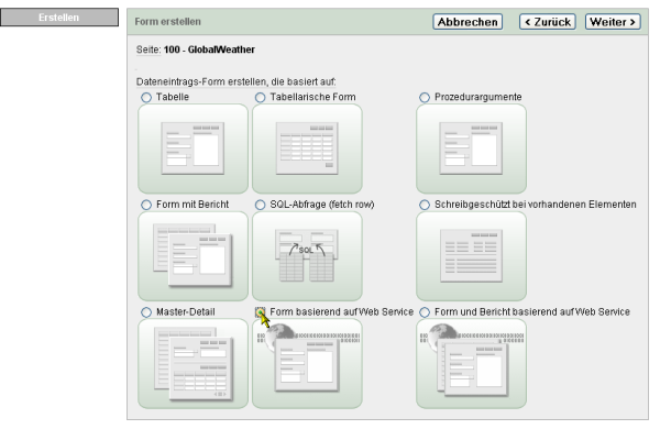 Nun wird ein Formular basierend auf Web Service erstellt