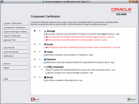 The image shows the screen shot of Component Certification on GUI. You can use this screen to certify the components on your system.