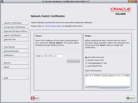 Network Switch Certification GUI window