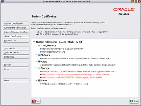 The image shows the screen shot of System Certification on GUI. You can use this screen to certify your system as a whole.