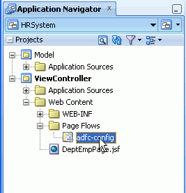 adfc-configが選択されている状態のアプリケーション・ナビゲータ。