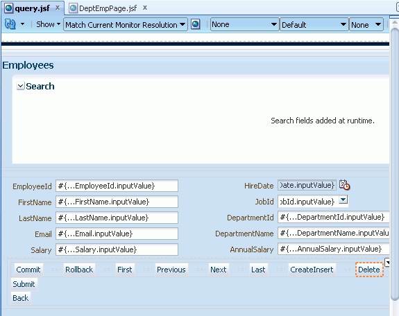 Queryページの設計時の表示。2つの新しいボタンが右下に表示されています。