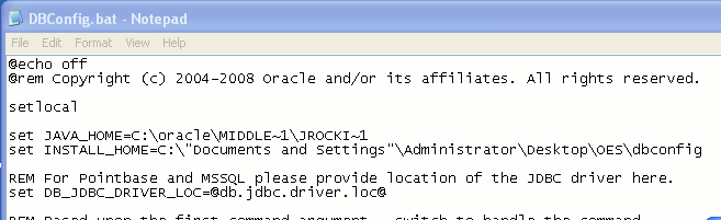 DBConfig.bat with JAVA_HOME etc set.