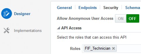 The API Access of the Security page.