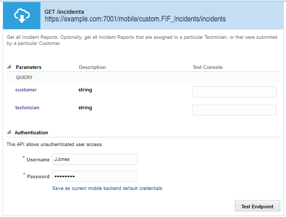 The Endpoints testing page