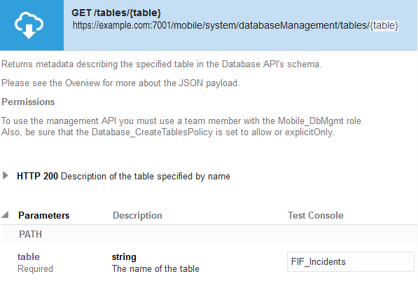 The Database API endpoints testing page