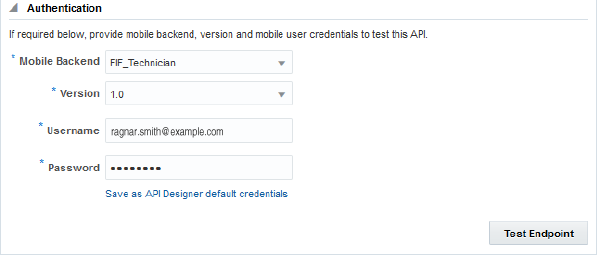 The Authentication section for the Database Management API Test Endpoints page