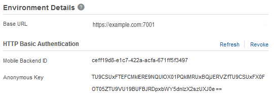The Environment Details section of the mobile backend Settings page