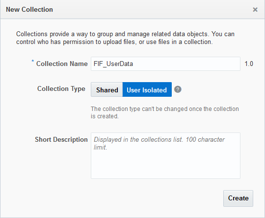 The New Collection dialog