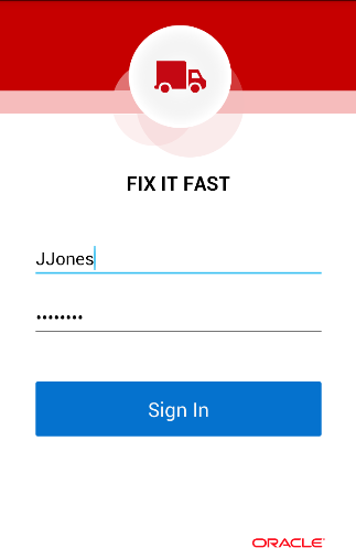 The login page of the technician mobile app