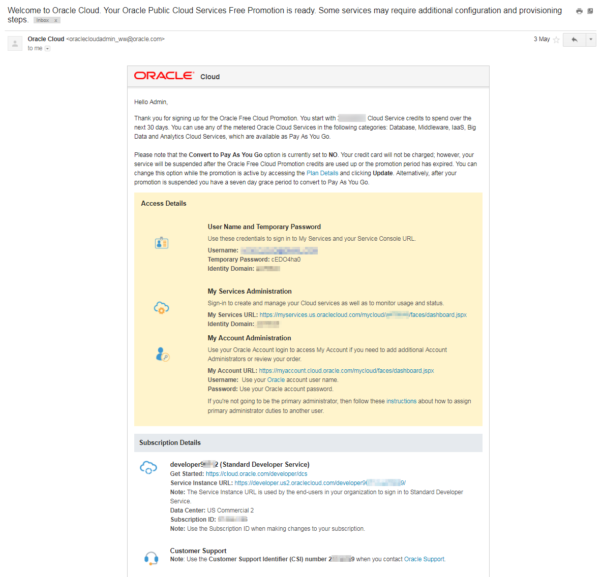 Welcome to Oracle Cloud email