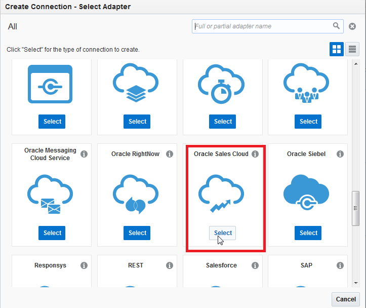 Create
                                        Connection - Select Adapter window