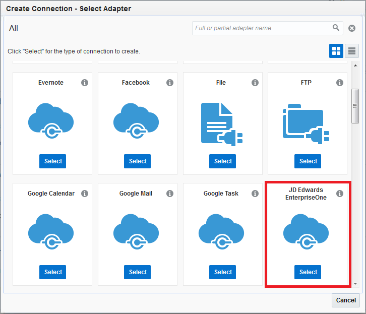 Create
                                        Connection - Select Adapter window