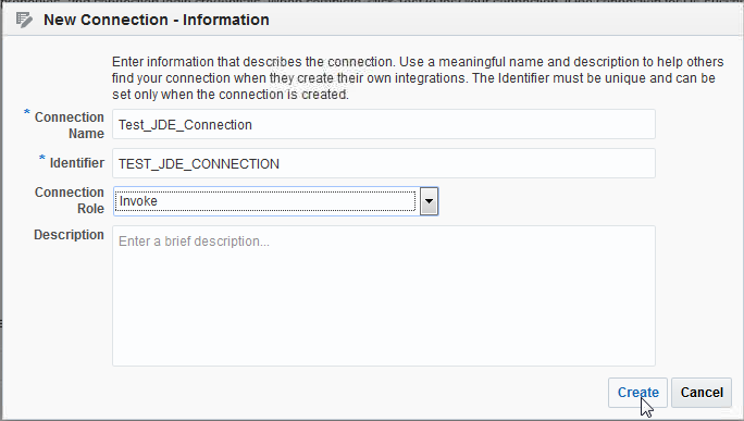 New
                                        Connection - Information window